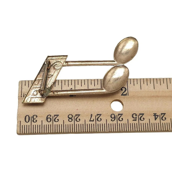 Music Notes Brooch Pin Gold Tone Vintage Unsigned - Picture 4 of 4